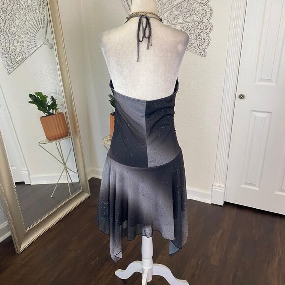 GRACE Silver Black Sequin Glitter Witchy Vampy Asymmetric Gothic Dress L - Picture 5 of 8